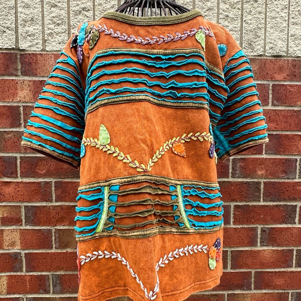 Boho Rising International Patchwork Appliqu Tee F… - image 1